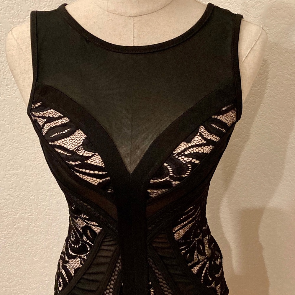Alt. B Black Fitted Sheer & Lace Dress (S)